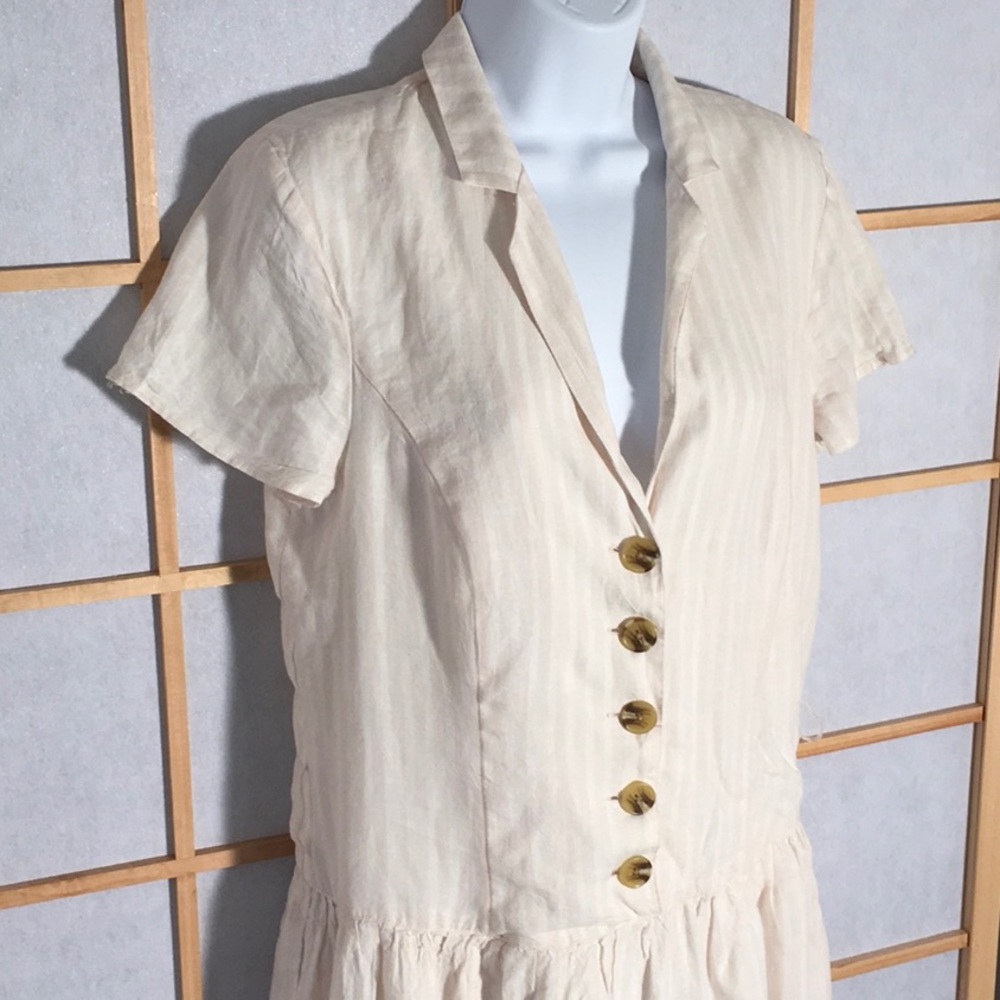 New, Urban Outfitters Linen Blend Shirt Dress, Subtle Cream/Beige Stripe, Size M